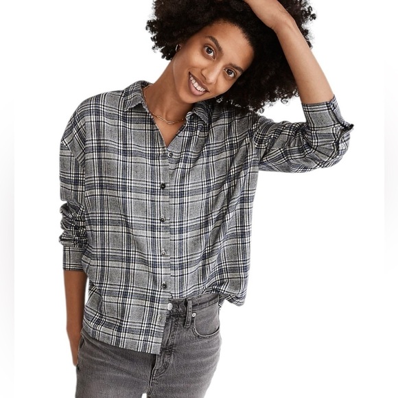 Madewell - NWT Flannel Westlake Cropped Button Down Shirt in Dubin Plaid Sz XS - Picture 1 of 10